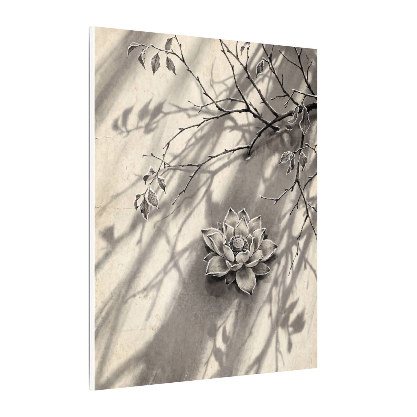 Winter Lotus Flower Sumi E Canvas Art | Contemplative Decor