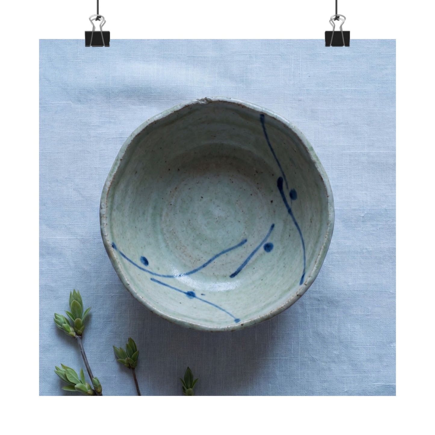 Japandi Ceramic Bowl in Moonlight | Minimal Line Wall Art Print Art Print