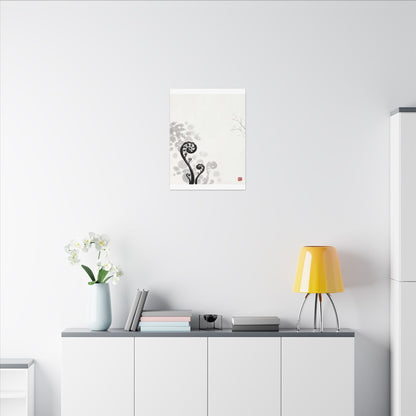 Winter Fern Unfurling Ukiyo E Inspired Canvas Art | Peaceful Decor
