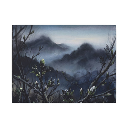 Mountain Mist Spring Canvas Art | Dark Japandi Atmospheric Design Art Print