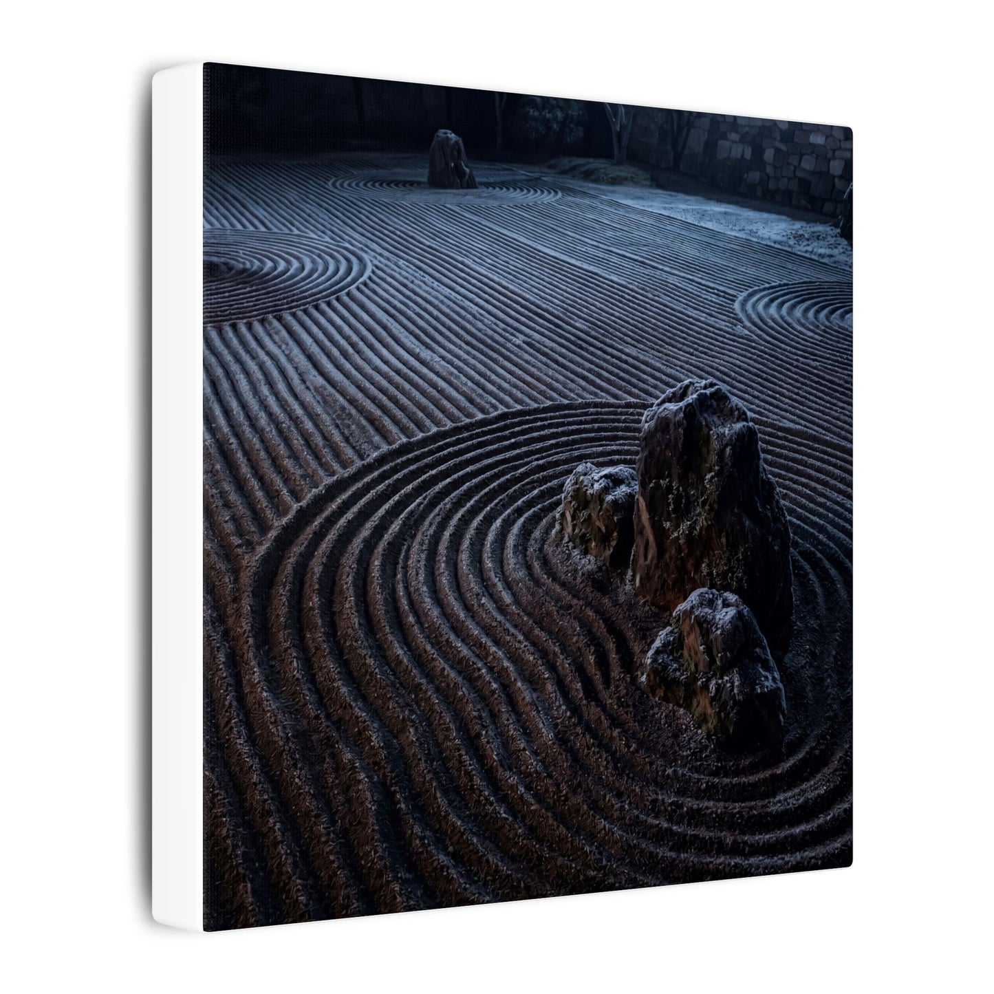 Moonlight Rock Garden Canvas Art - Dark Japandi Seijaku