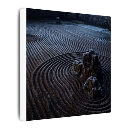 Moonlight Rock Garden Canvas Art - Dark Japandi Seijaku
