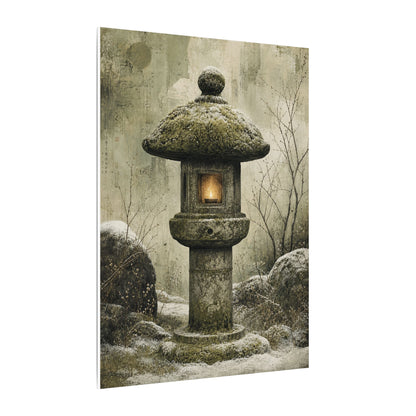 Stone Lantern Winter Canvas Art | Japandi Neutral Design