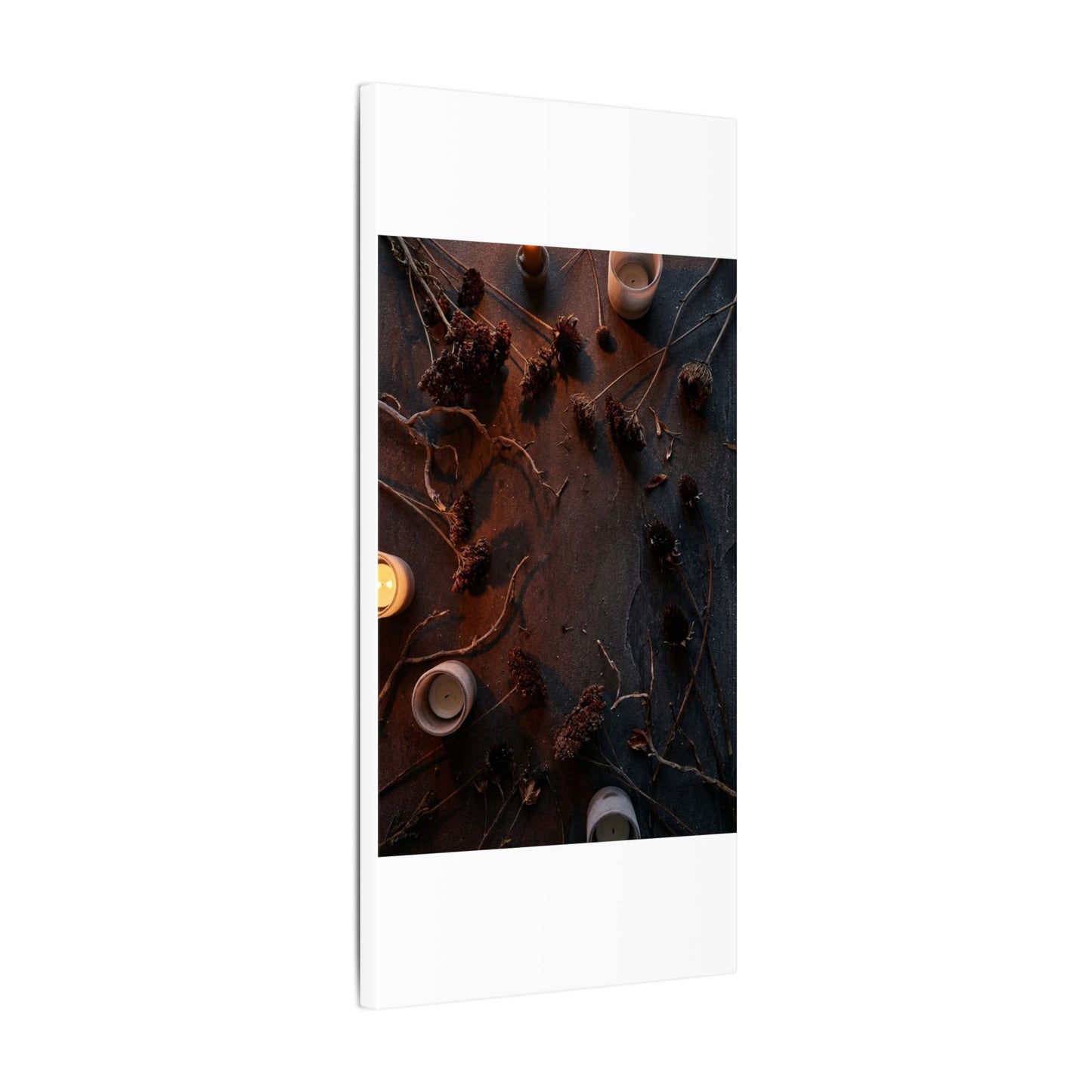 Dried Flowers Canvas Art | Winter Dark Japandi Moody Minimal Art