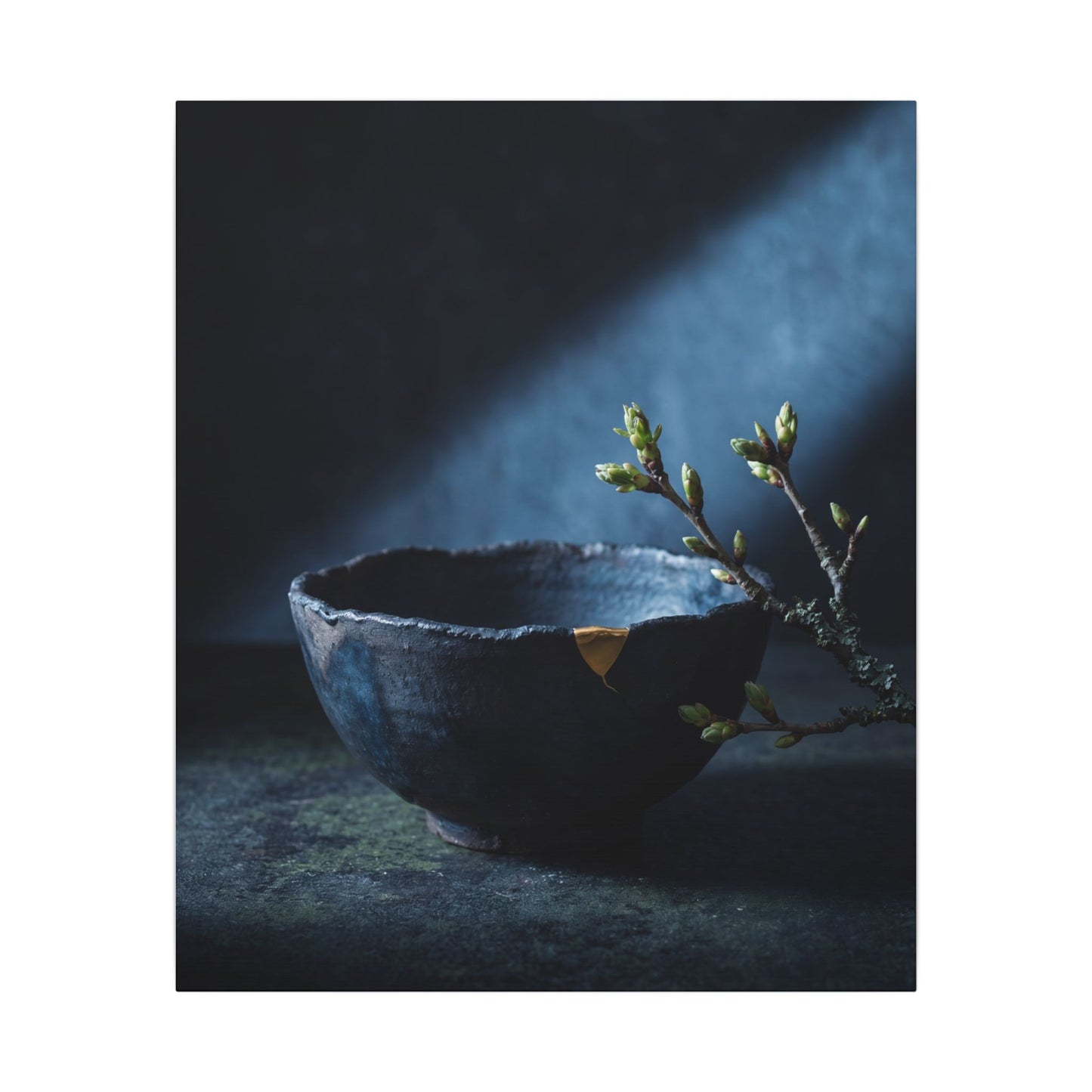 Ceramic Bowl Shadow Zen Canvas Art | Sophisticated Dark Japandi Art