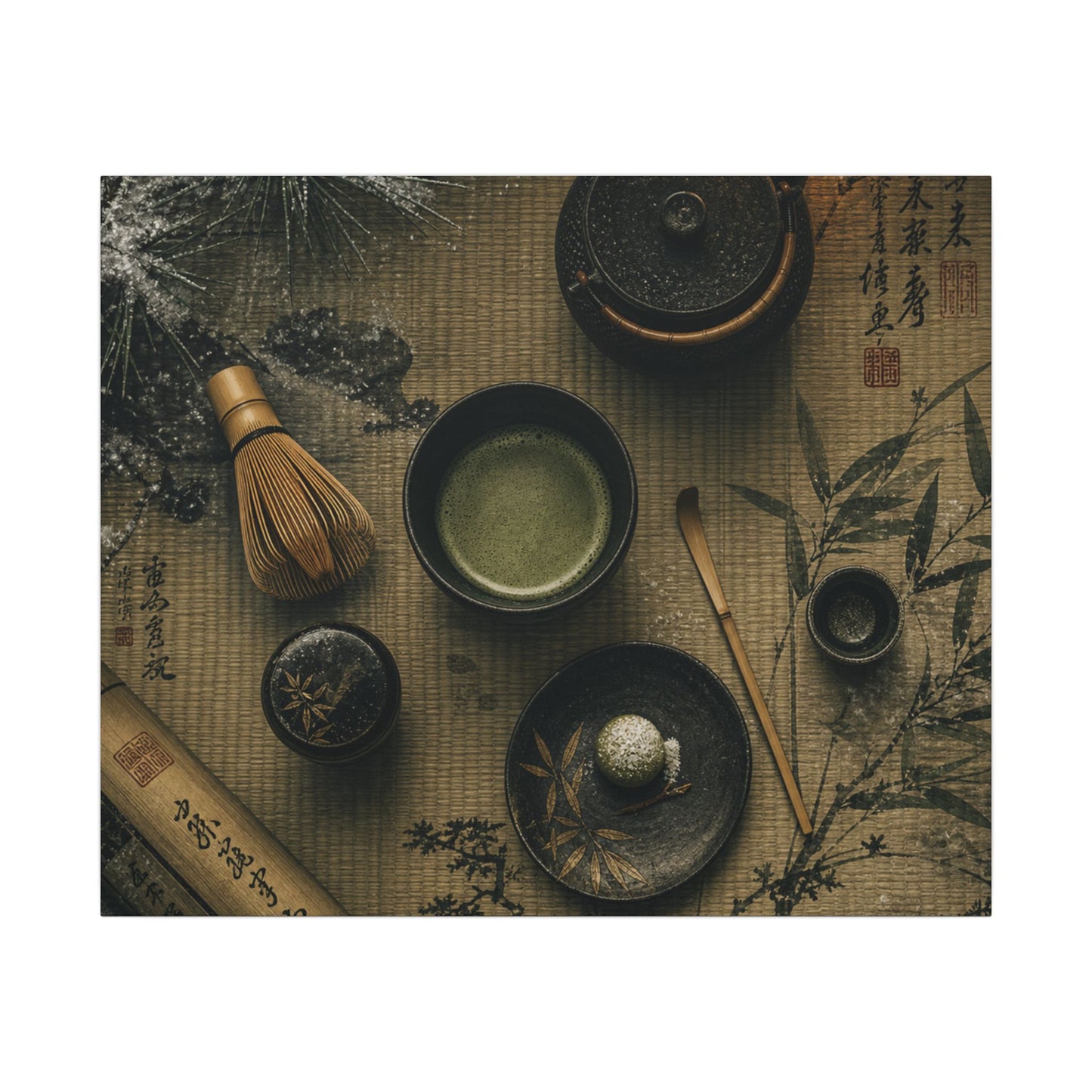 Tea Ceremony Canvas Art | Winter Zen Ukiyo E Inspired Art