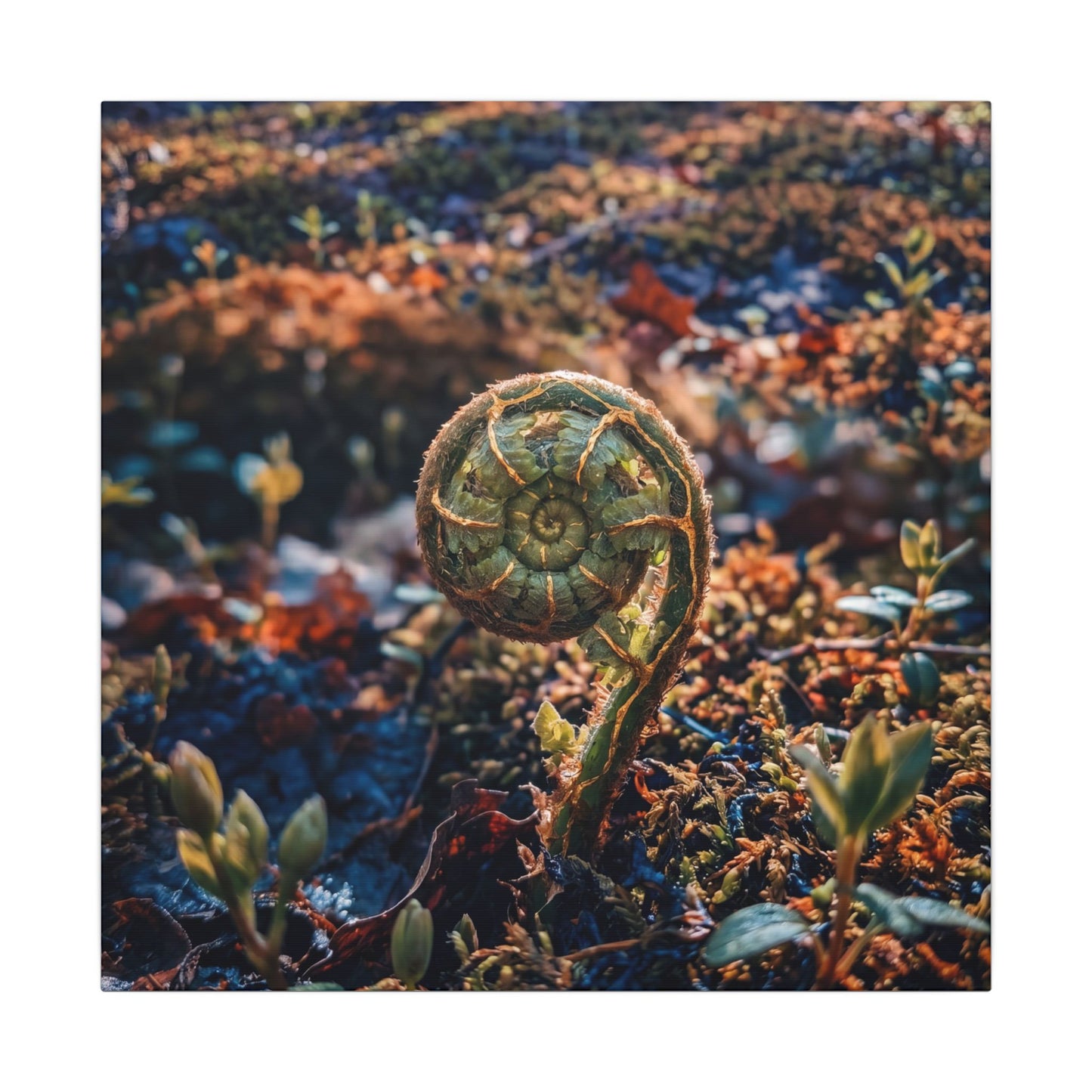 Kintsugi Fern Unfurling in Dappled | Gold Vein Canvas Art