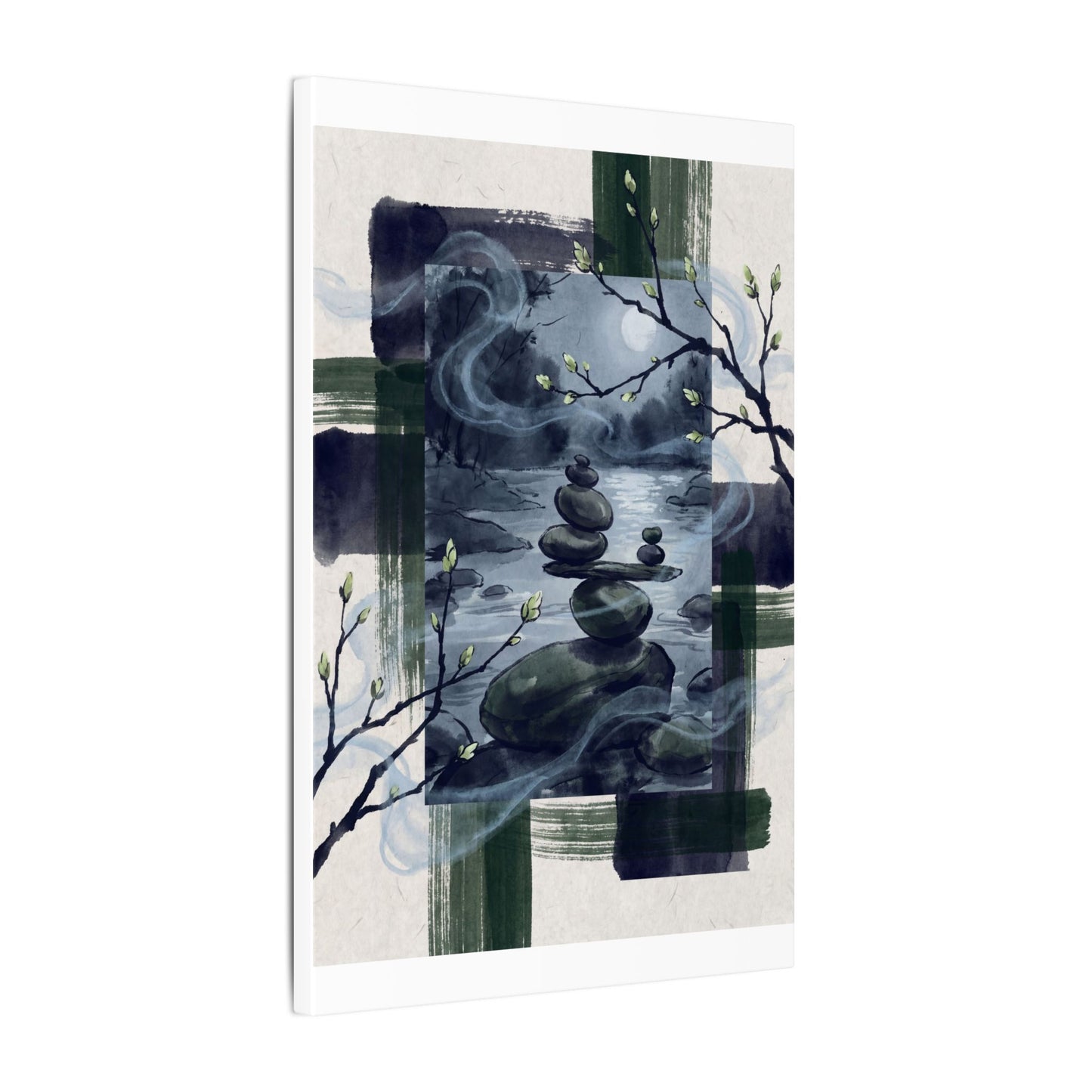 Moonlight River Stones Canvas Art - Zen Shibui