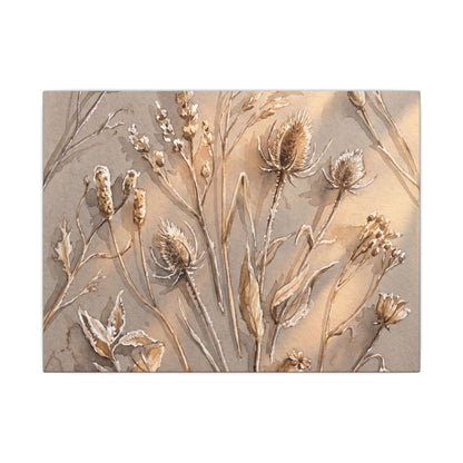 Japandi Dried Flowers in Golden Hour | Watercolor Canvas Art
