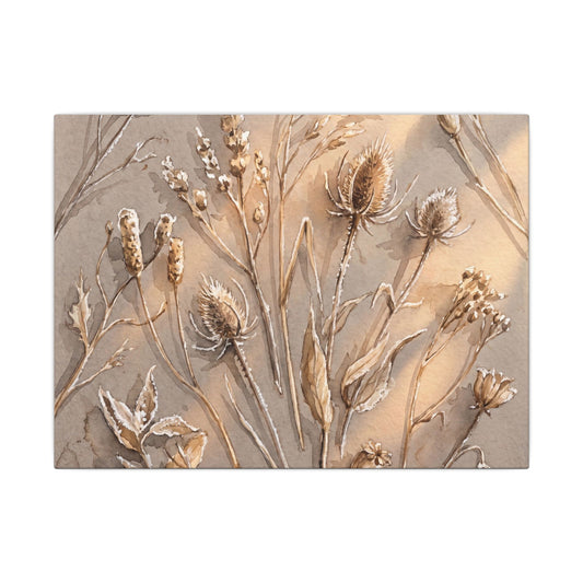 Japandi Dried Flowers in Golden Hour | Watercolor Canvas Art