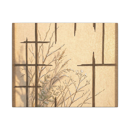 Shoji Screen Canvas Art | Winter Japandi Minimal Line Art
