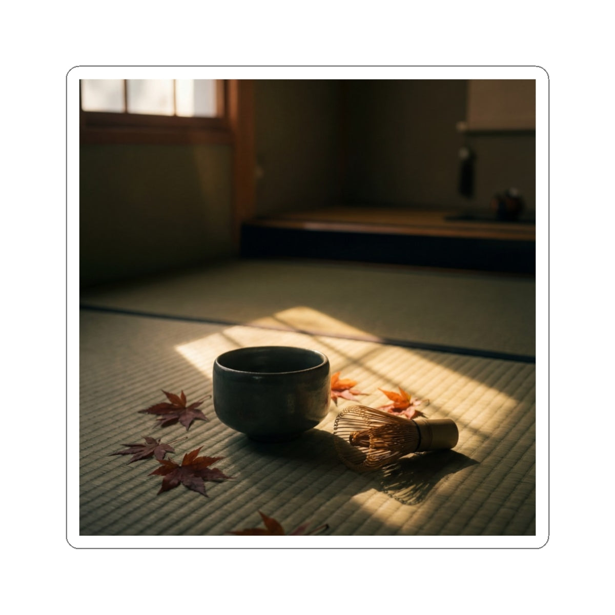 Tea Ceremony Autumn Sticker | Dark Japandi Sophisticated Design Art Print