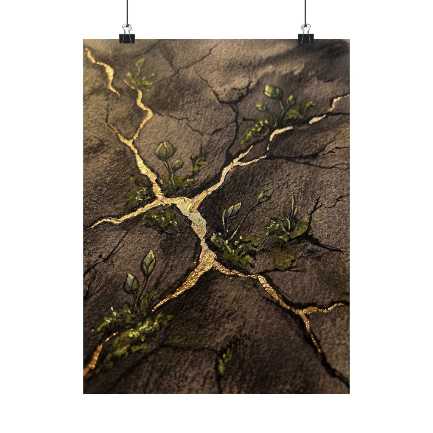 Fukinsei Cracked Earth Wall Art Print - Dark Japandi Charcoal Ink Art Print