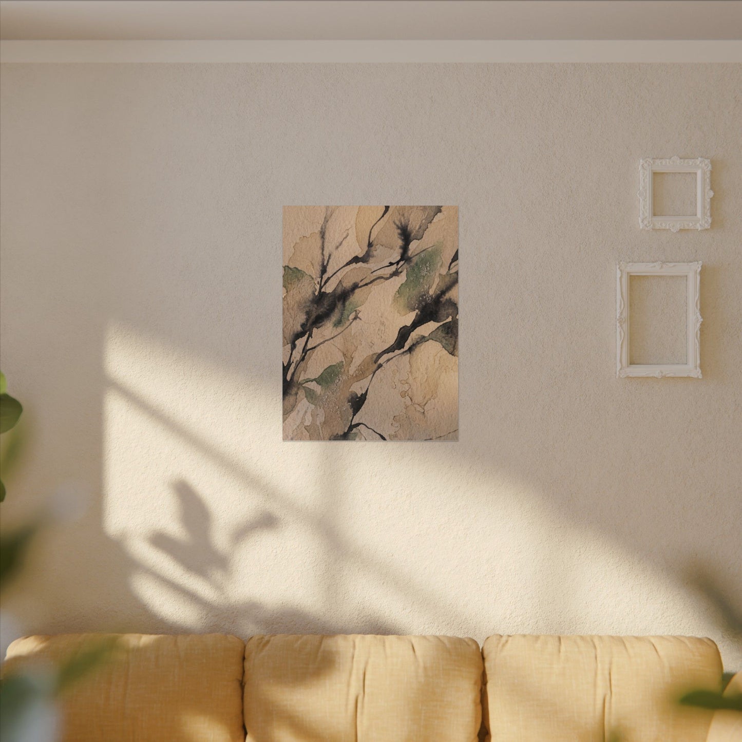 Japandi Shadow Play in Golden Hour | Watercolor Canvas Art