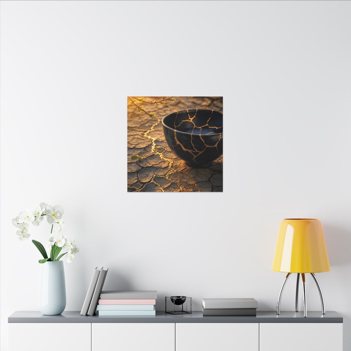 Golden Hour Cracked Earth Canvas Art - Kintsugi Fukinsei