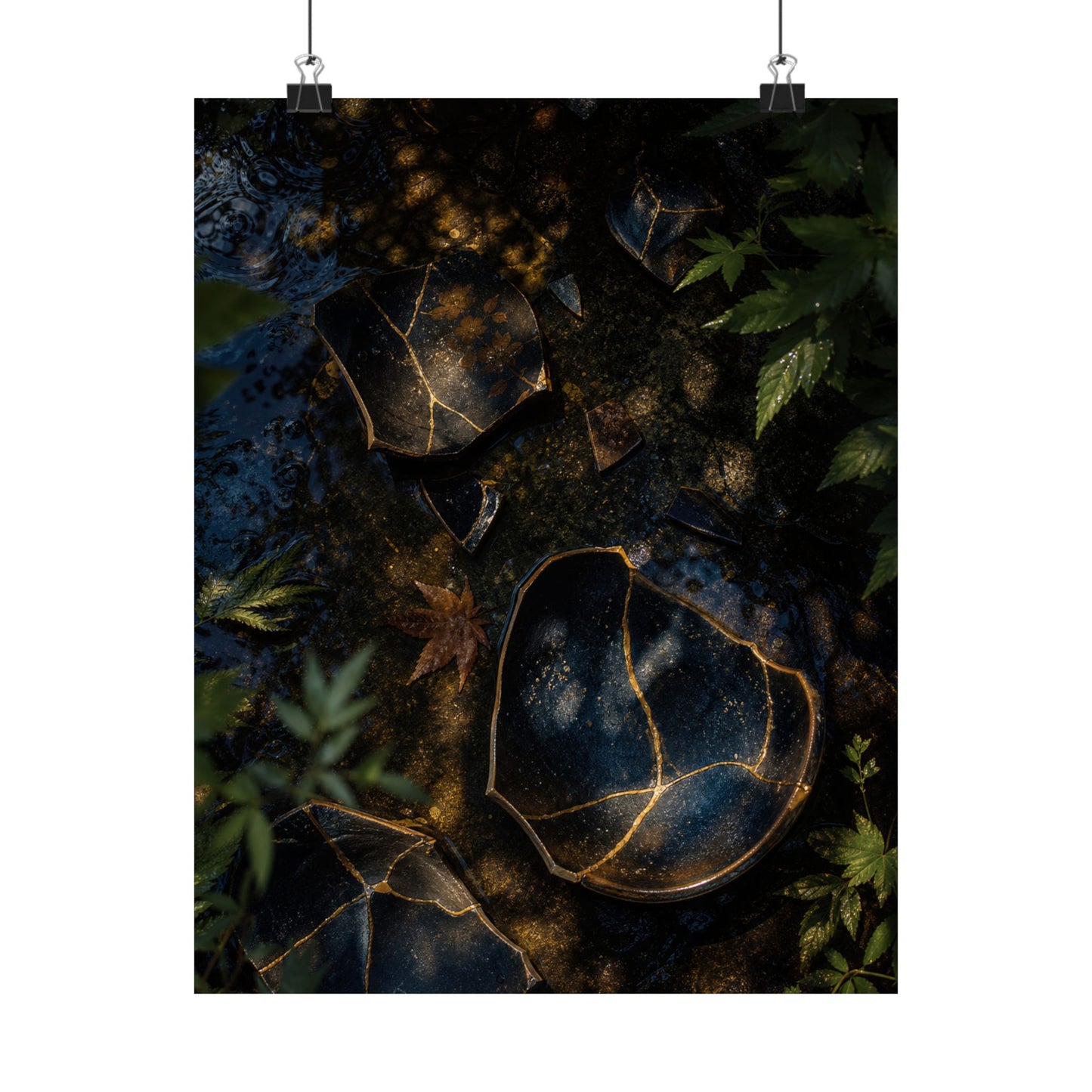 Broken Pottery Wall Art Print | Summer Dark Japandi Shadow Zen Art