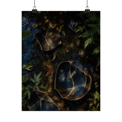 Broken Pottery Wall Art Print | Summer Dark Japandi Shadow Zen Art