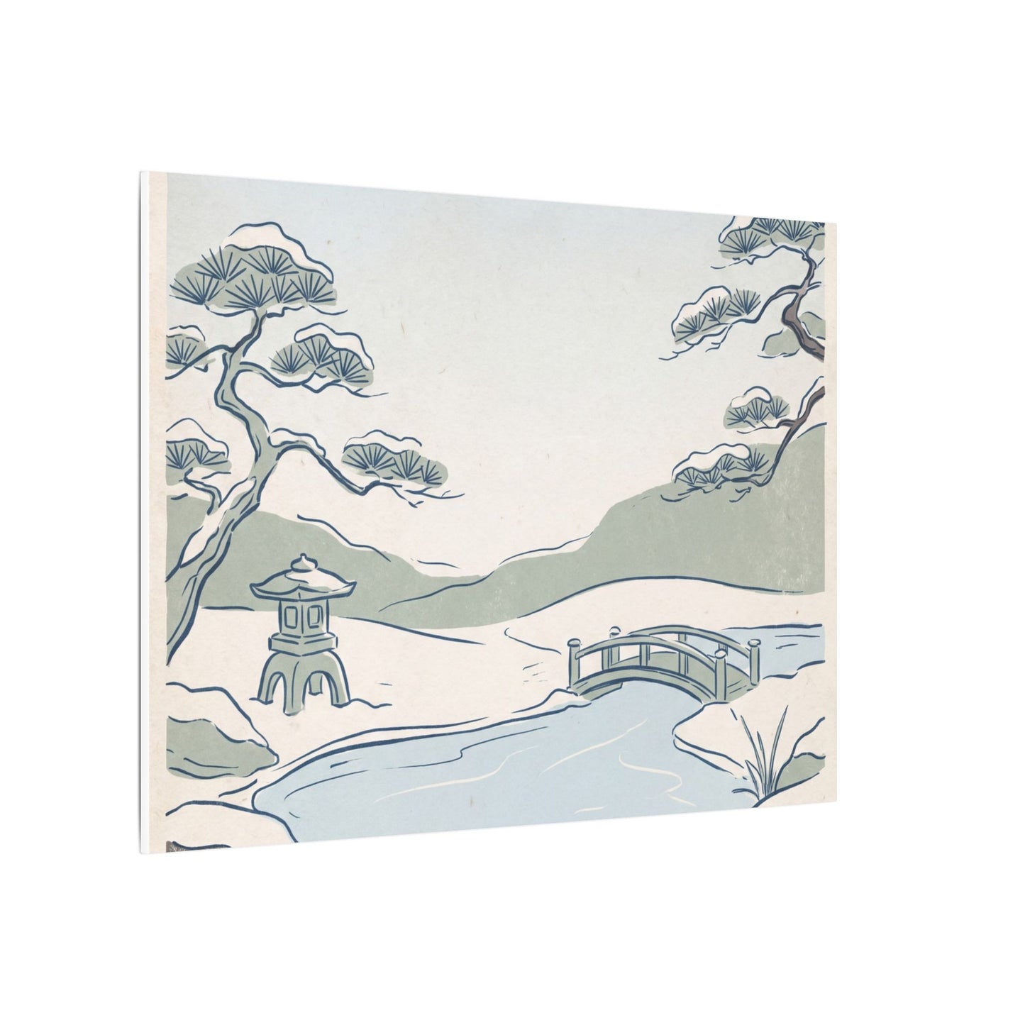 Japandi Moonlit Garden in Moonlight | Minimal Line Canvas Art