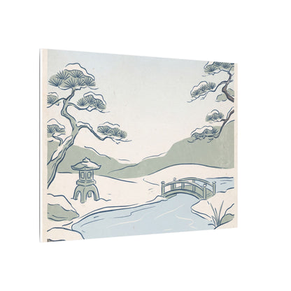 Japandi Moonlit Garden in Moonlight | Minimal Line Canvas Art