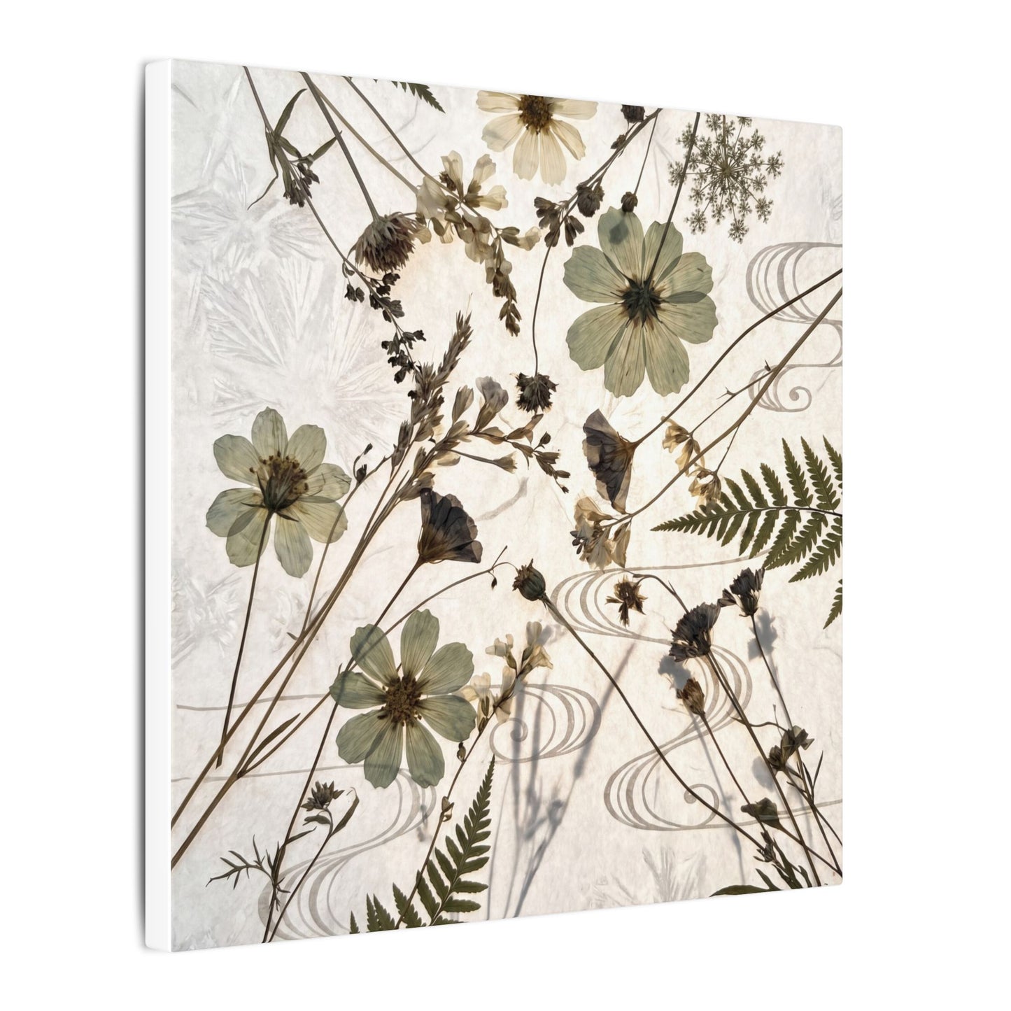 Japandi Dried Flowers in Golden Hour | Japanese Pattern Canvas Art