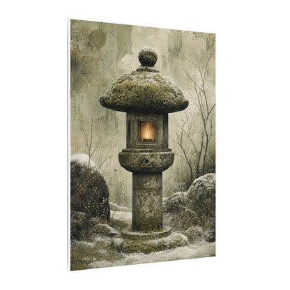 Stone Lantern Winter Canvas Art | Japandi Neutral Design