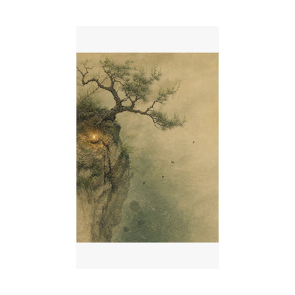 Japandi Pine Tree in Candlelight | Minimal Line Wall Art Print