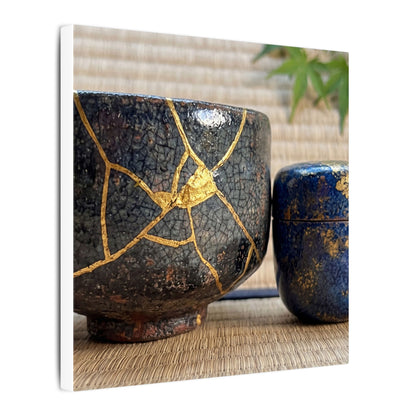 Tea Ceremony Crackle Gold Canvas Art | Philosophical Kintsugi Art