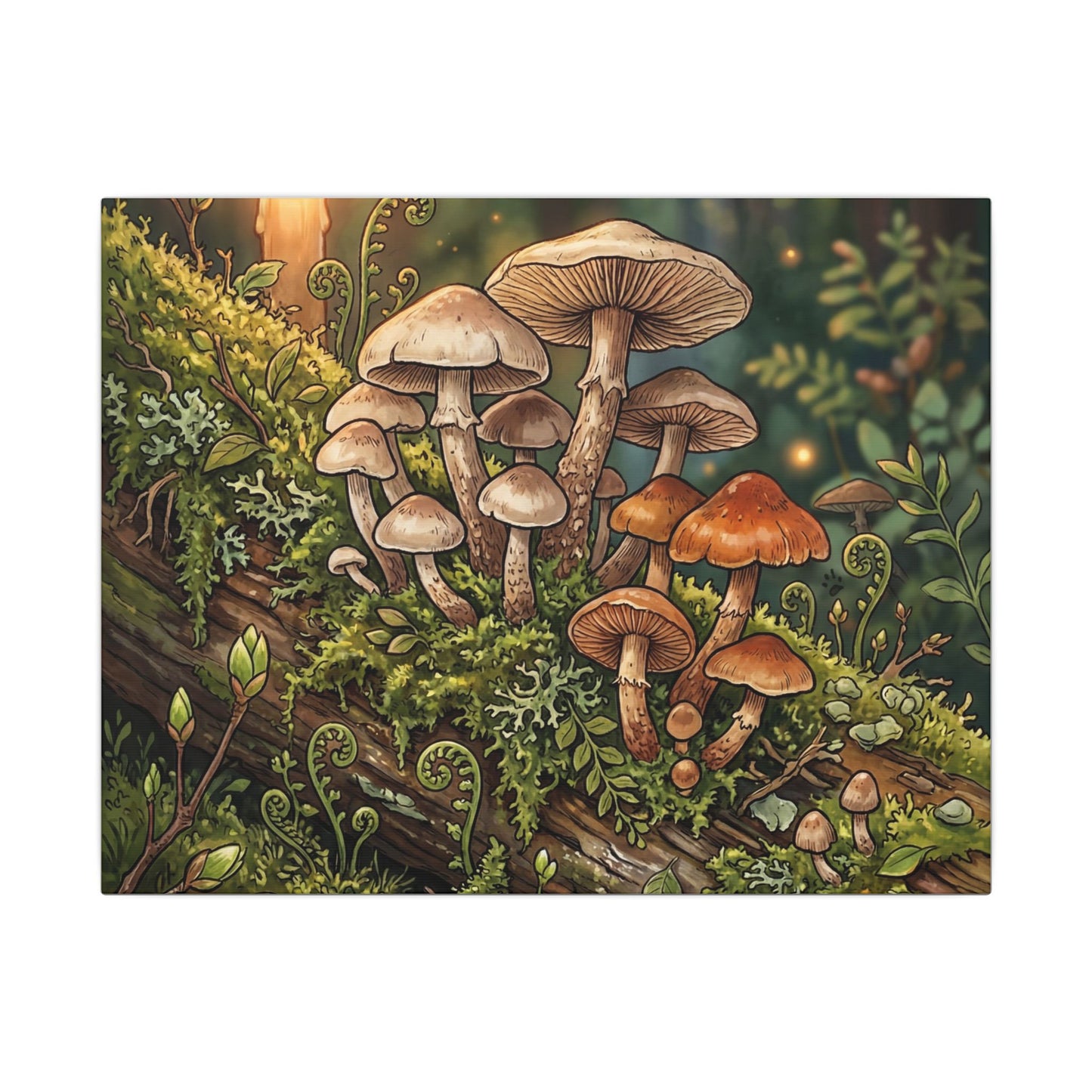 Spring Wild Mushrooms Herbarium Canvas Art | Rustic Decor Art Print