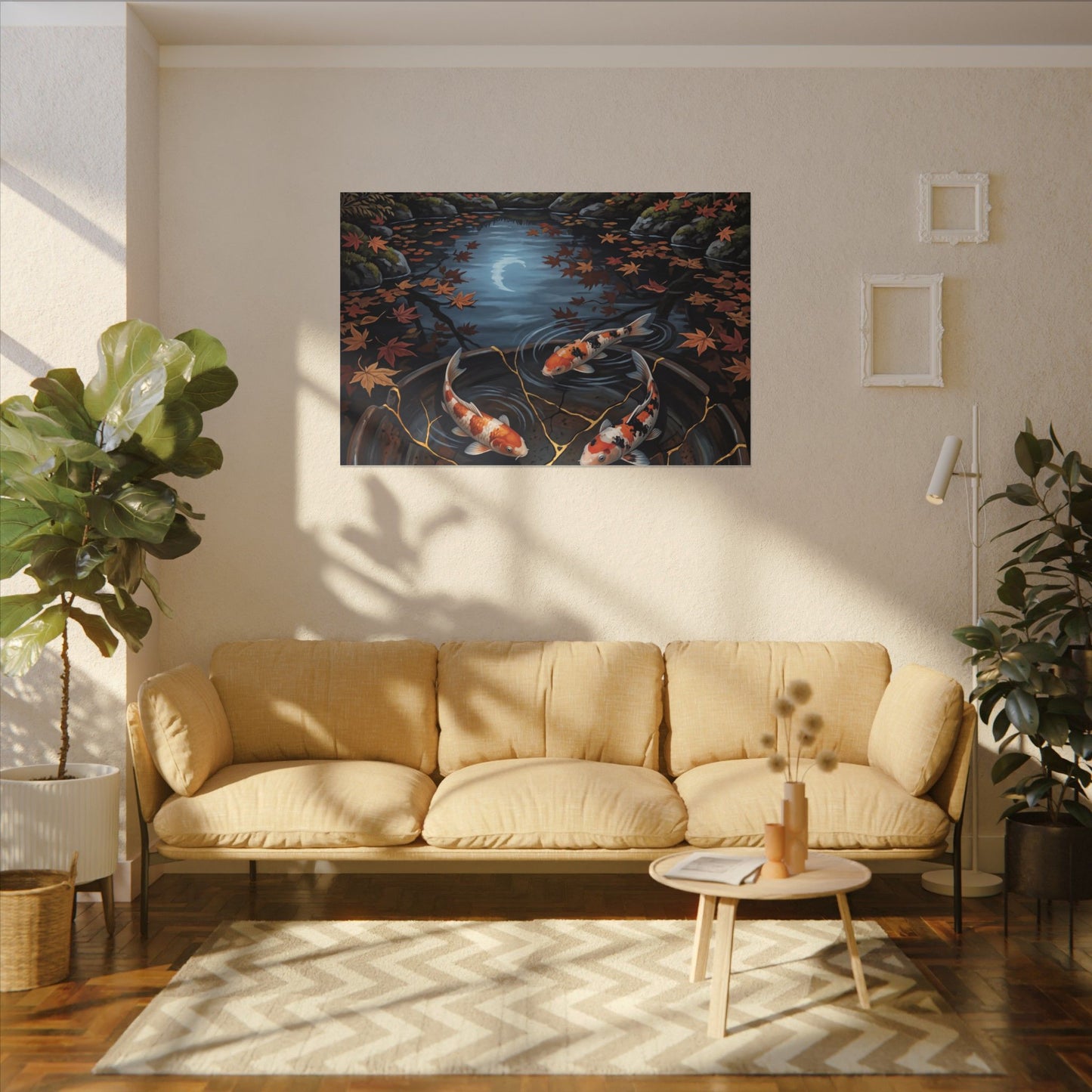 Koi Pond Canvas Art | Autumn Kintsugi Gold Repair Art