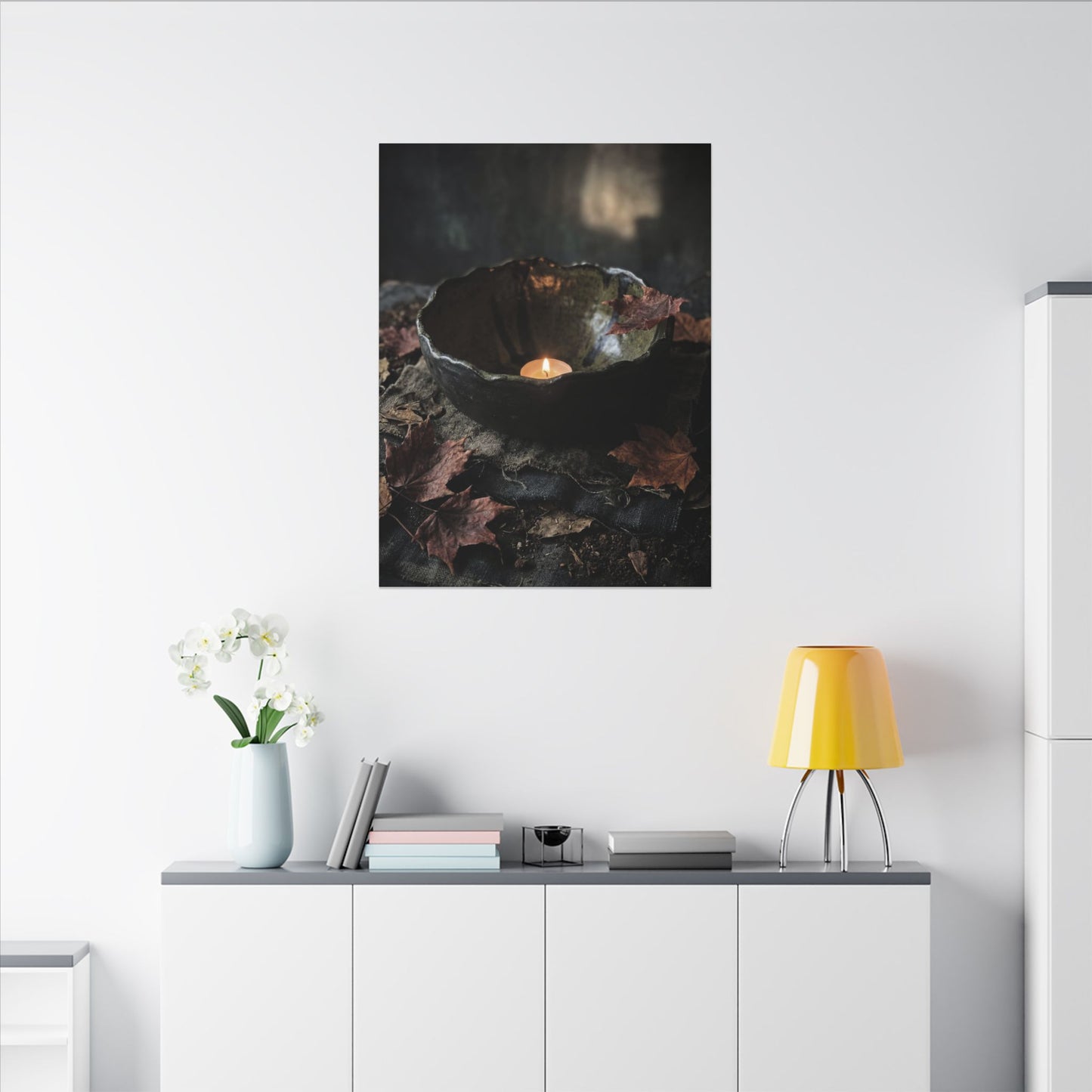 Candlelight Ceramic Bowl Canvas Art - Dark Japandi Kanso