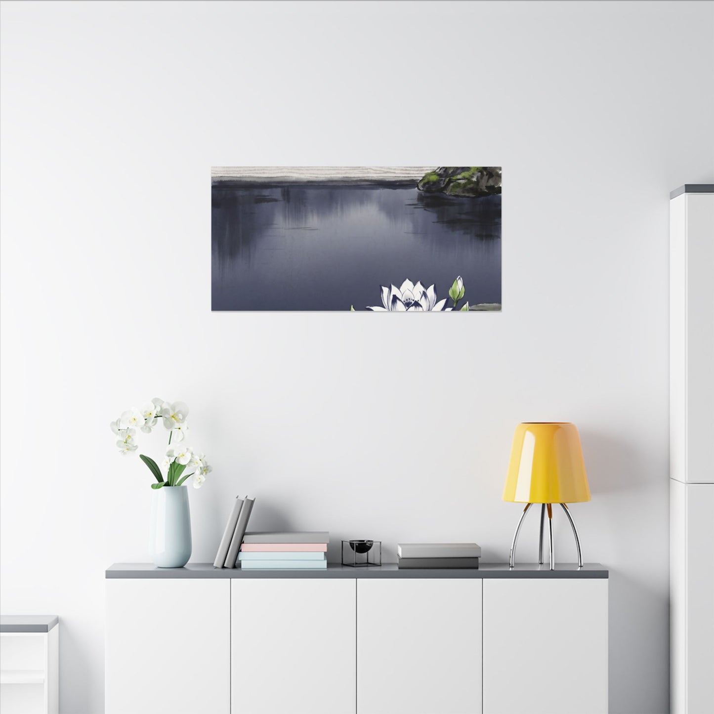 Lotus Flower Karesansui Canvas Art | Tranquil Zen Art