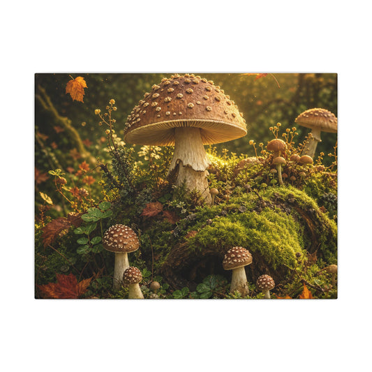 Moss Close Up Canvas Art | Autumn Cottagecore Mushroom Illustration Art