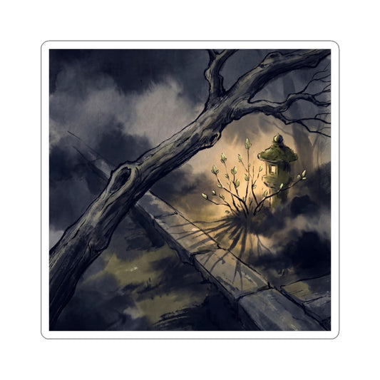Atmospheric Moonlit Garden Sticker - Charcoal Ink Dark Japandi