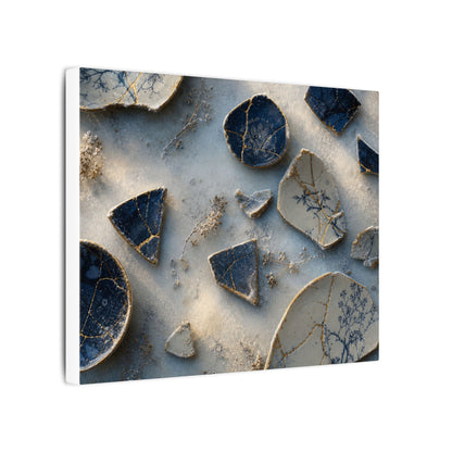 Broken Pottery Canvas Art | Winter Kintsugi Gold Vein Art
