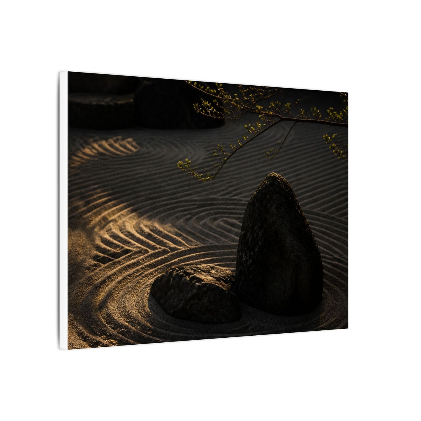Ma Rock Garden Canvas Art - Dark Japandi Shadow Zen