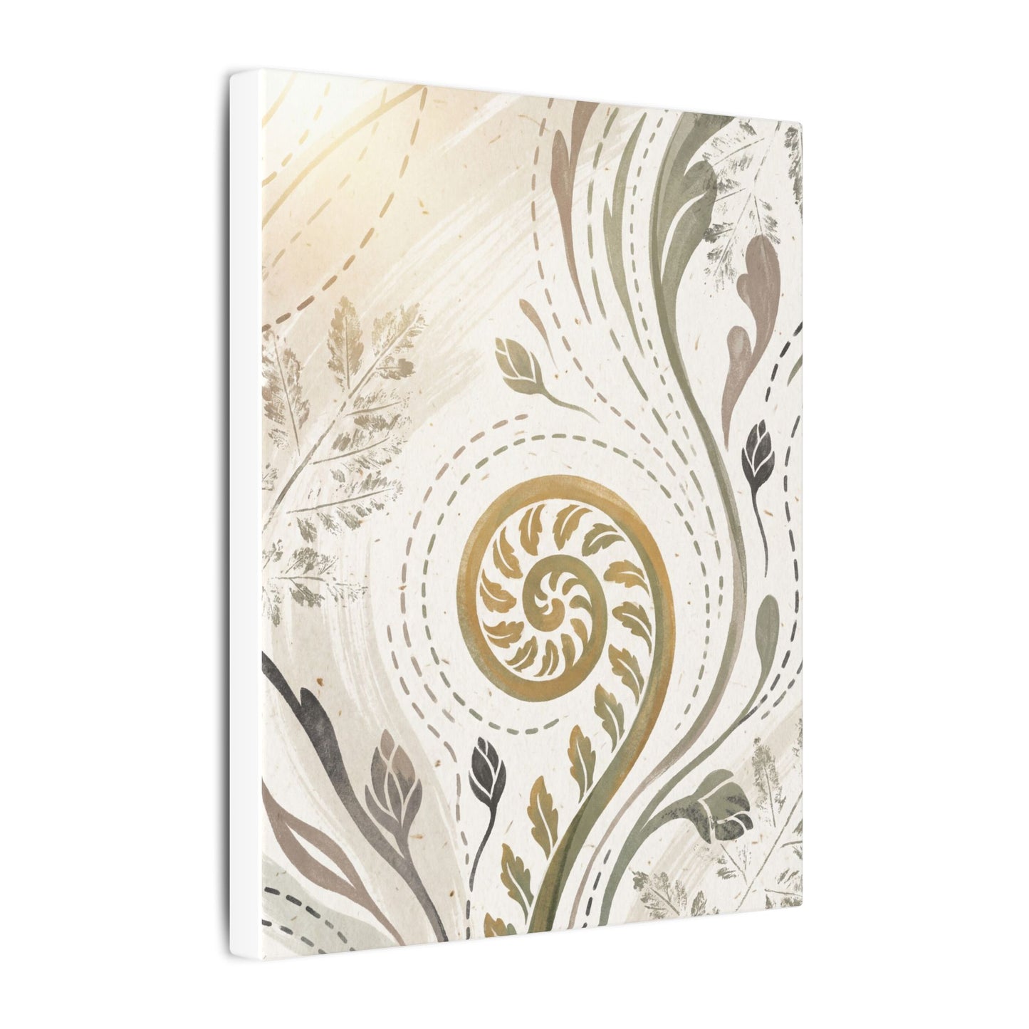 Japandi Fern Unfurling in Golden Hour | Japanese Pattern Canvas Art