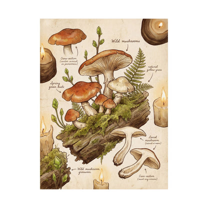 Spring Wild Mushrooms Forest Whimsy Wall Art Print | Rustic Decor