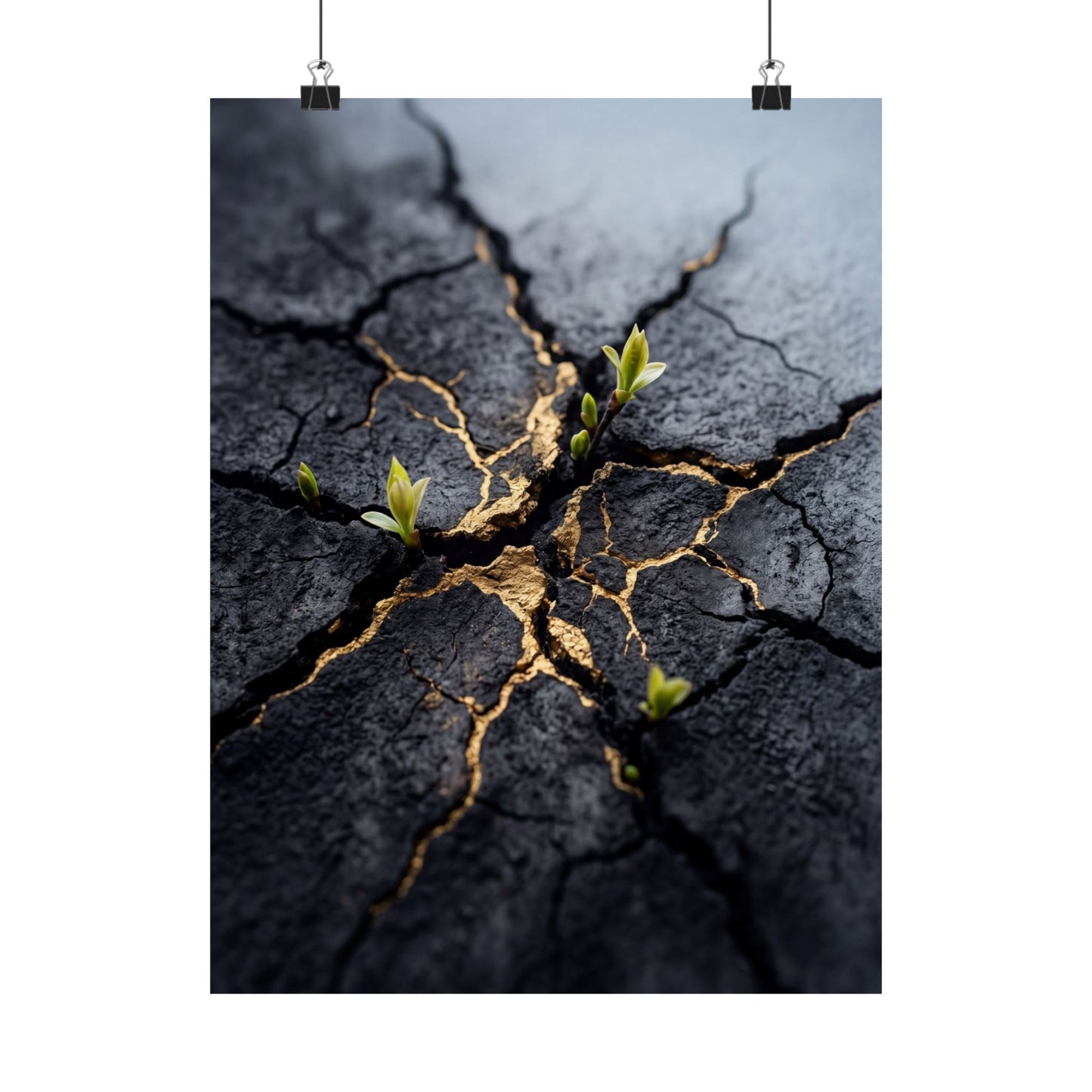 Spring Cracked Earth Charcoal Ink Wall Art Print | Moody Decor