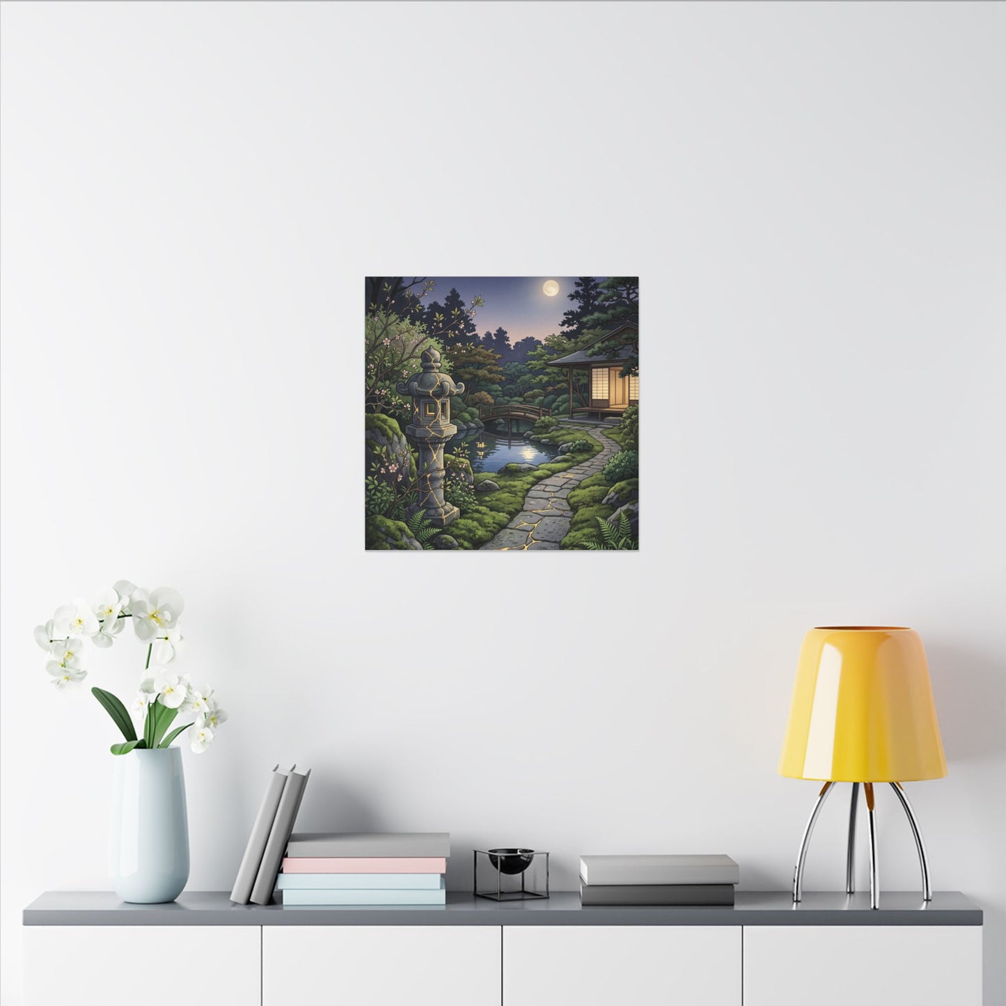 Spring Moonlit Garden Gold Vein Canvas Art | Resilient Decor