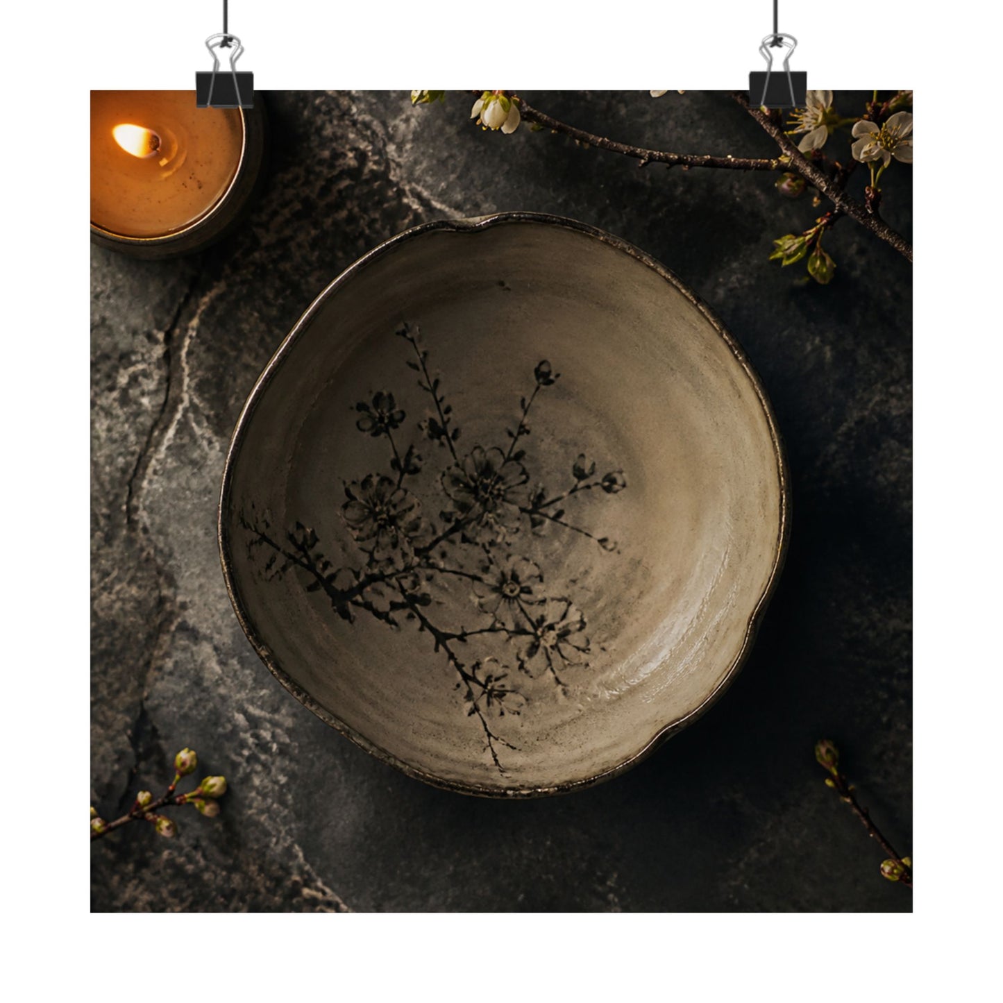 Neutral Ceramic Bowl Wall Art Print - Japanese Pattern Japandi