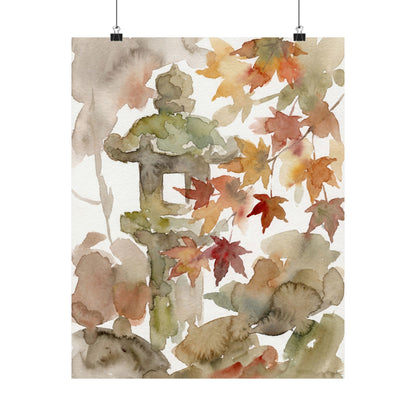 Neutral Stone Lantern Wall Art Print - Watercolor Japandi Art Print
