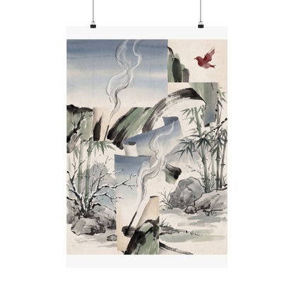 Serene Incense Smoke Wall Art Print - Sumi E Zen