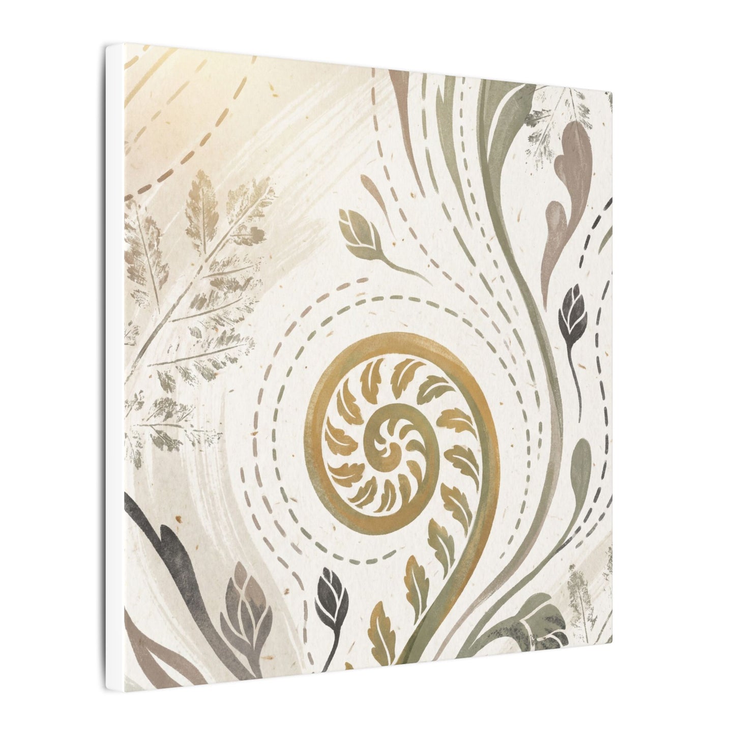 Japandi Fern Unfurling in Golden Hour | Japanese Pattern Canvas Art