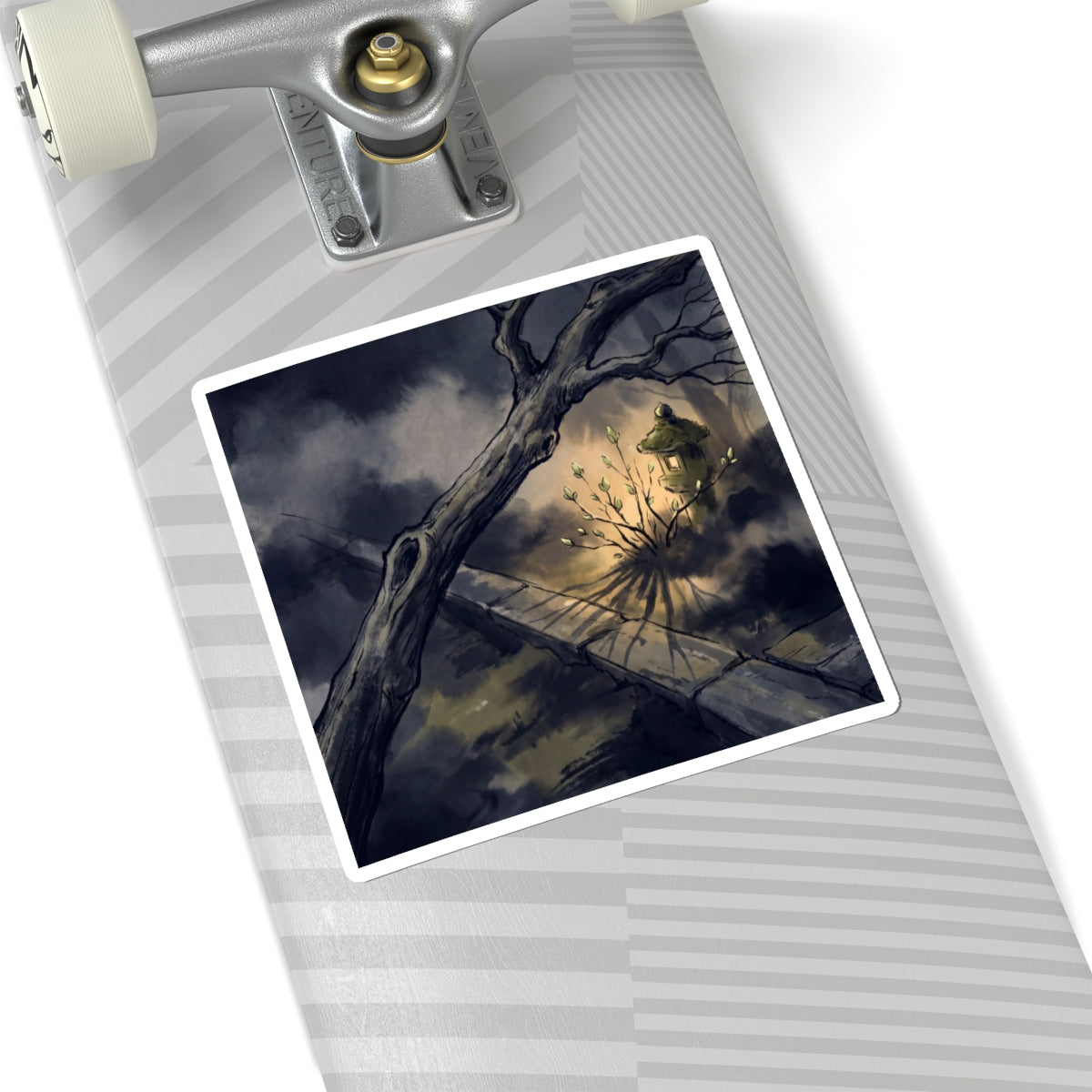 Atmospheric Moonlit Garden Sticker - Charcoal Ink Dark Japandi