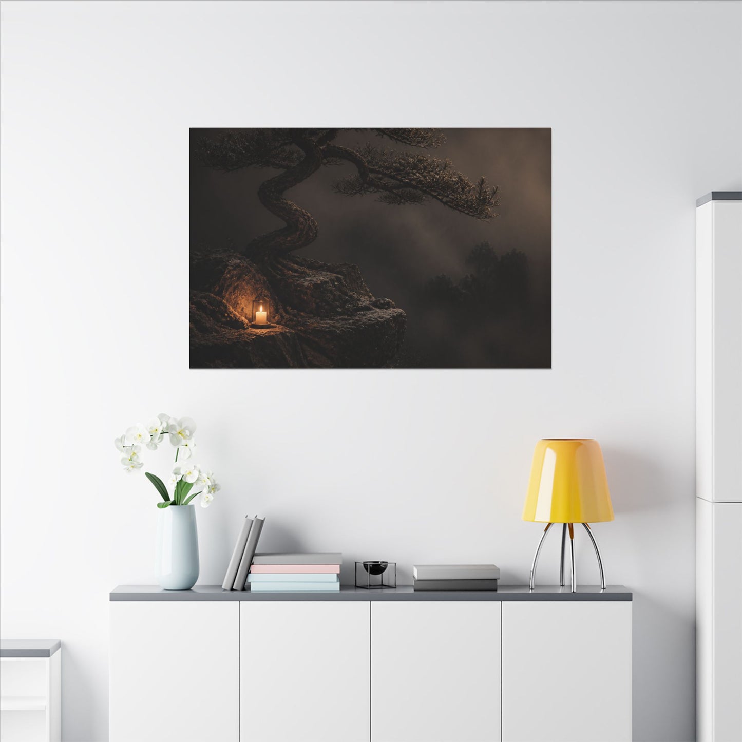 Pine Tree Shadow Zen Canvas Art | Luxurious Dark Japandi Art