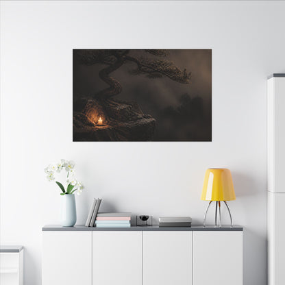 Pine Tree Shadow Zen Canvas Art | Luxurious Dark Japandi Art