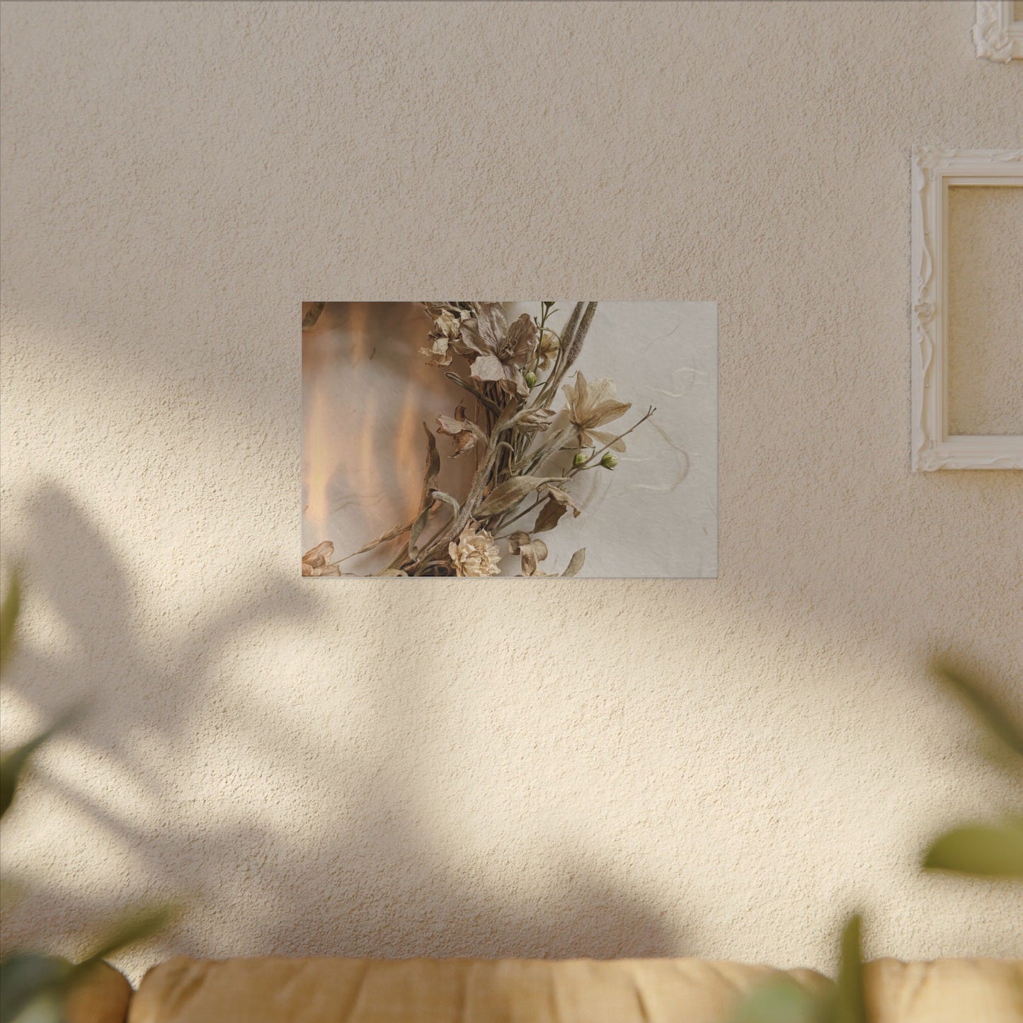 Dried Flowers Japanese Pattern Canvas Art | Neutral Japandi Art