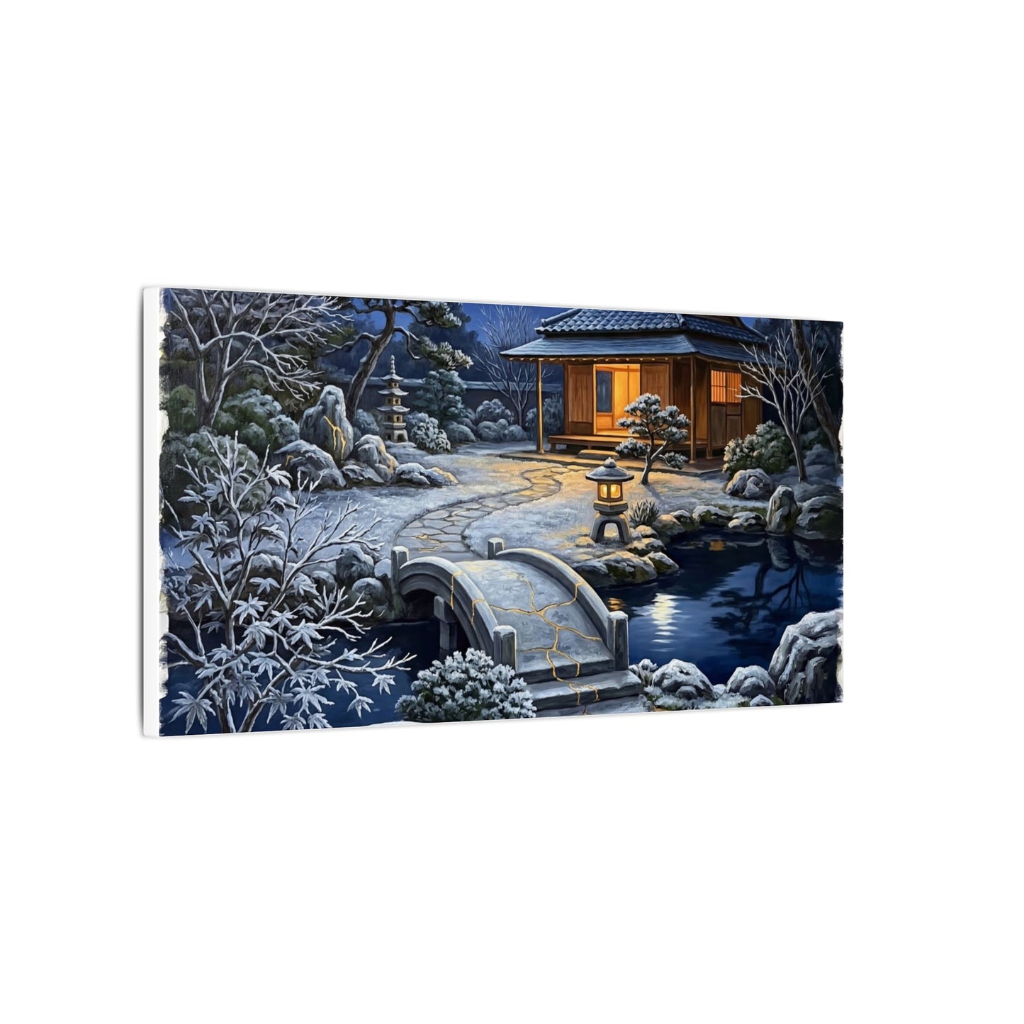 Moonlit Garden Winter Canvas Art | Kintsugi Artful Design