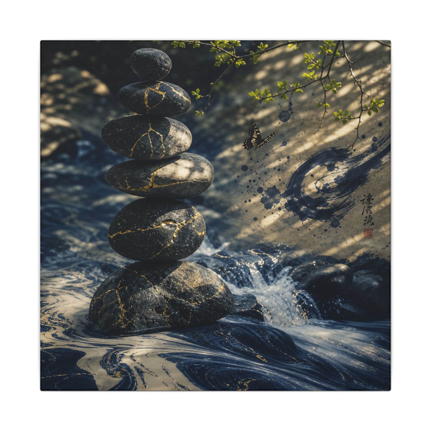 Kintsugi River Stones in Dappled | Broken Beauty Canvas Art