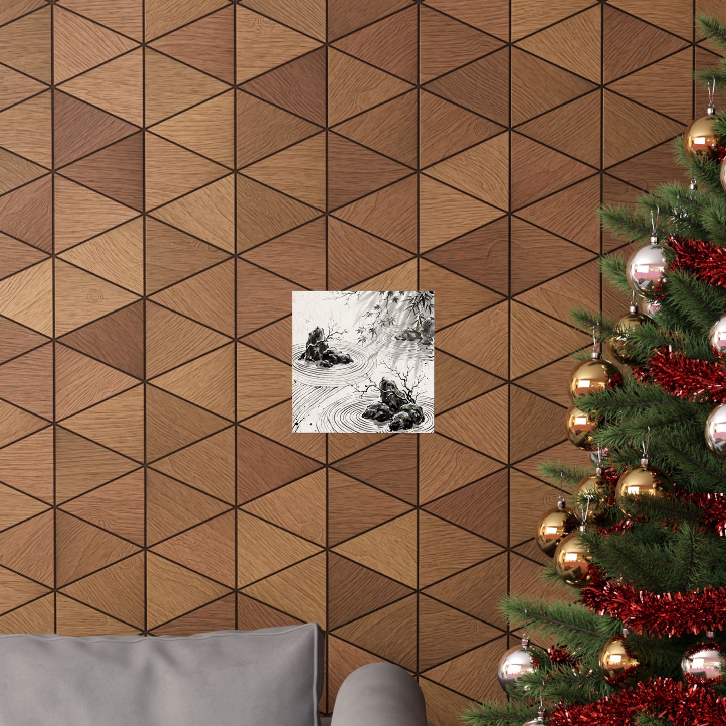 Winter Rock Garden Sumi E Wall Art Print | Serene Decor